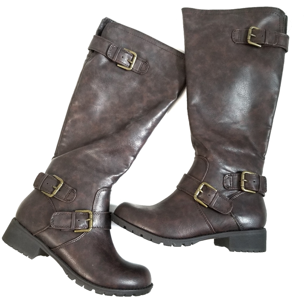 2/$30 Nine West Ella Winter Rain Chunky Heel Brown Boots